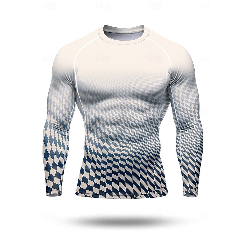 Men's Unisex Compression Shirt Running Shirt 3D Print Long Sleeve Base Layer Geometric Quick Dry Compression Power Flex Moisture Wicking Gym Workout Active Training Exercise Sportswear Activewear Blue3