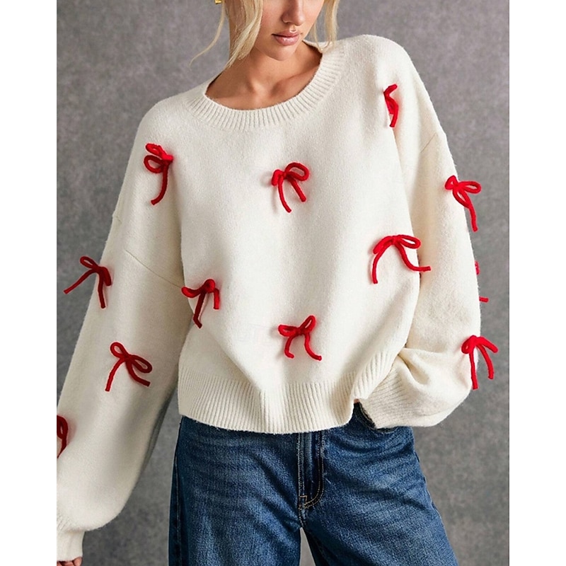 Women's Sweater Pullover Fashion Casual Pure Color Ribbed Crew Neck Knitted Long Sleeve Regular Tops Knit Outdoor Daily Weekend Apricot Fall Winter2