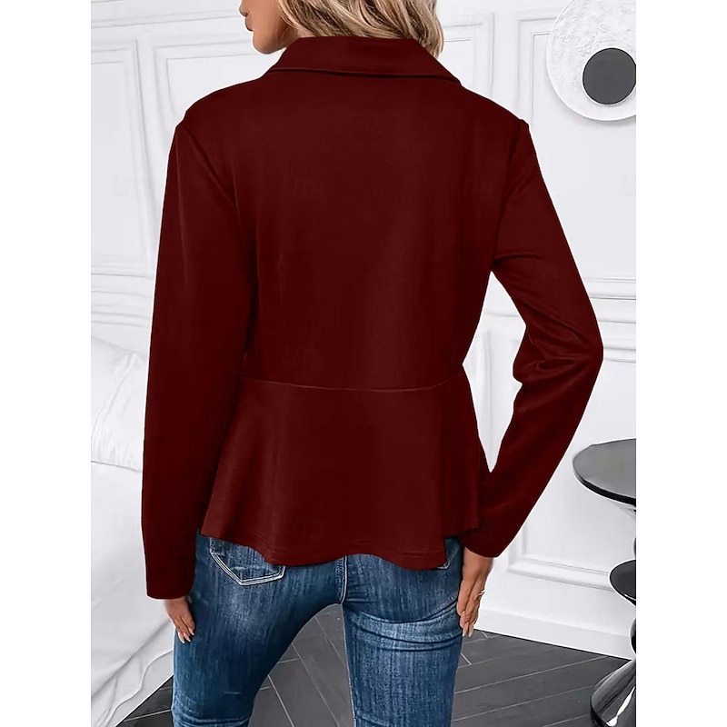 Women's Casual Jacket Comfortable Breathable Zipper Casual Plain Vacation Street Casual Daily Wear Zipper Short Turndown Regular Fit Long Sleeve Outerwear Silver Black Wine Spring Fall3