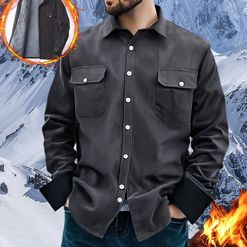 Men's Fleece Shirt Corduroy Shirt Button Up Shirt Cargo Shirt Overshirt Outdoor Work Red Blue Green Khaki Long Sleeve Turndown Spring &  Fall Clothing Apparel Pocket3