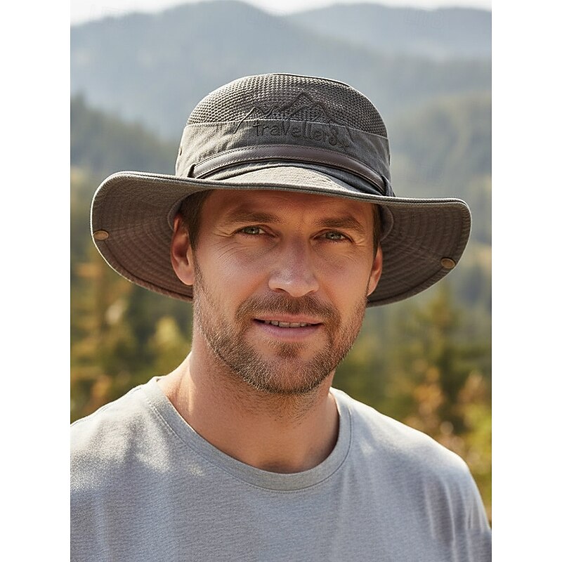 Men's Outdoor Sun Protection Safari Hat – Breathable Wide Brim Mesh Fishing Hat with Chin Strap for Hiking, Camping and Travel2