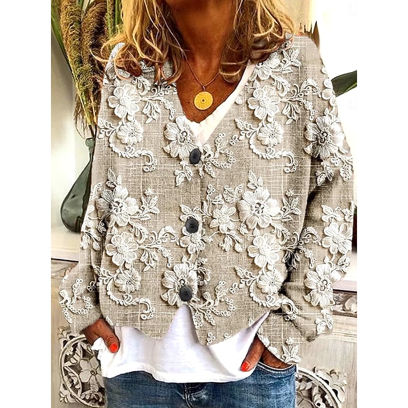 Women's Sweater Cardigan Elegant Vintage Fashion Floral Graphic V Neck Pocket Knitted Print Long Sleeve Regular Tops Knit Outdoor Daily Weekend Red Fuchsia Fall Winter3