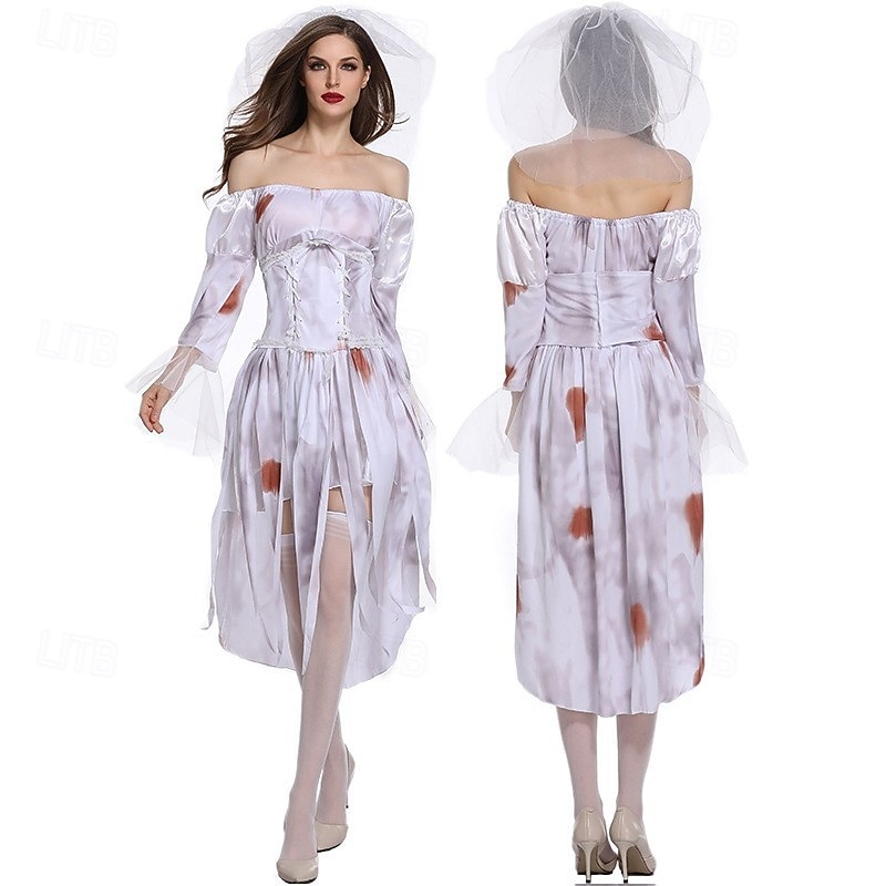 Zombie Ghost Bride Halloween Dress Fancy Costume Horror Scary Costume Adults' Women's Halloween Carnival Performance Party Easy Halloween Costumes Dress Up3