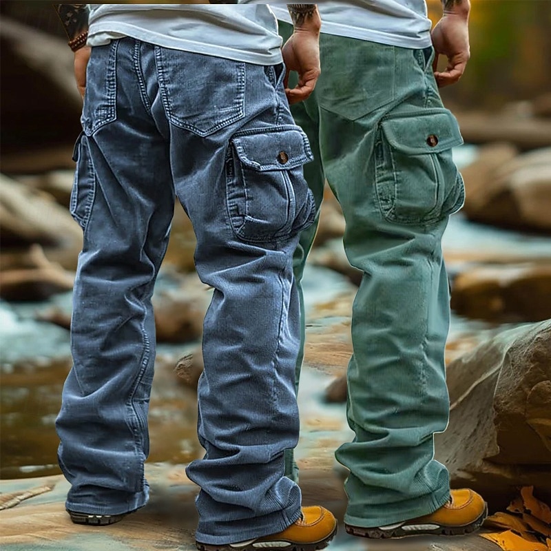 Men's Cargo Pants Cargo Trousers Corduroy Pants Baggy Pants Casual Pants Elastic Waist Multi Pocket Straight Leg Plain Comfort Breathable Full Length Outdoor Casual Daily Vacation Fashion Brown+Black2
