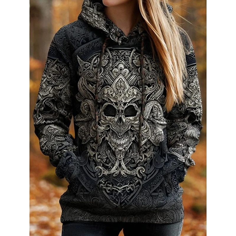 Viking Boho Women's Pullover Hoodie Sweatshirt Graphic Geometric Western Ethnic Casual Long Sleeve Hooded Regular Tops Street Casual Patchwork Print Front Pocket