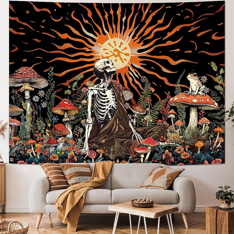 Halloween Tapestry Banners Blanket Skeleton Bohemian Hippie Fantasy Bedroom Living Room Dorm Teens Room College Dorm Wall Porch Home Decor