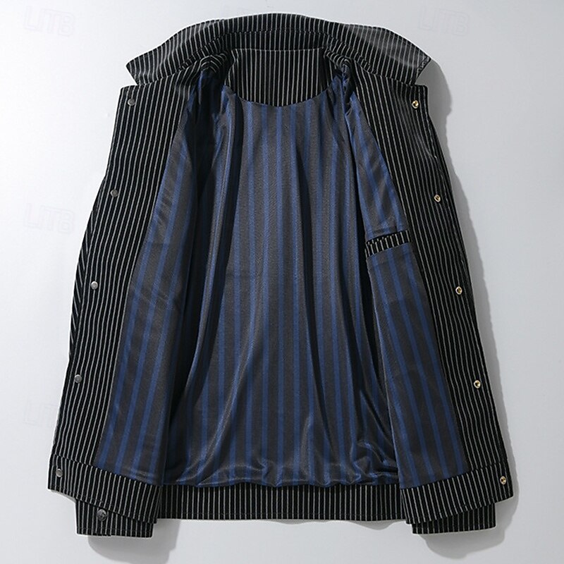 Men's Lightweight Jacket Cargo Jacket Casual Jacket Vacation Daily Breathable Pocket Spring Fall Stripe Fashion Classic Lapel Regular Black Coffee Jacket4