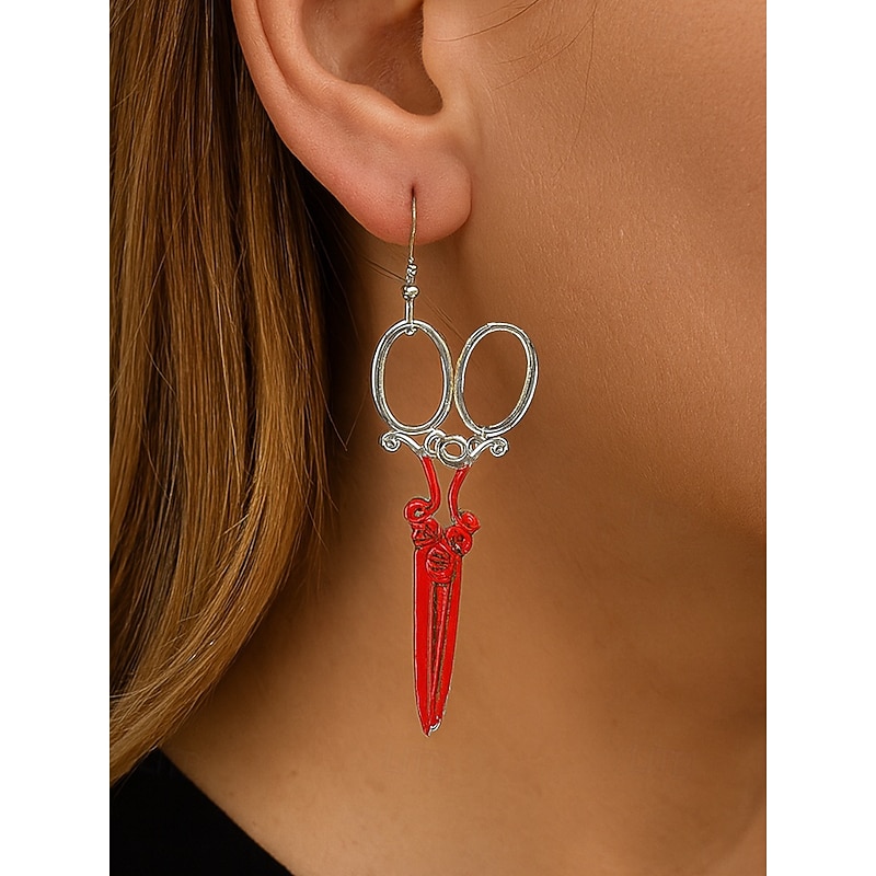 Women's Halloween Horror Earrings – Bloody Scissor and Axe Dangle Jewelry, Creepy Costume Accessories for Party & Cosplay2
