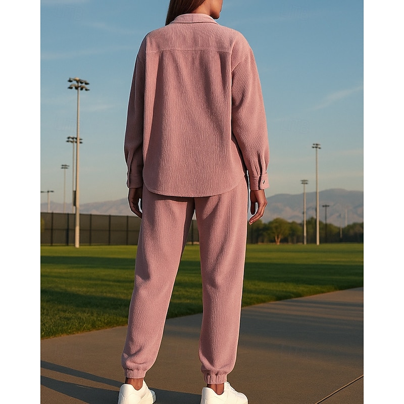 Women's Cuffed Sweatsuit Sets Shirt Jacket Lounge Suits with Pocket Solid Colored Clothing Suit Fall Pink Vocation Outdoor Travel Lightweight Fashion Long Sleeve Sport Activewear Micro-elastic2