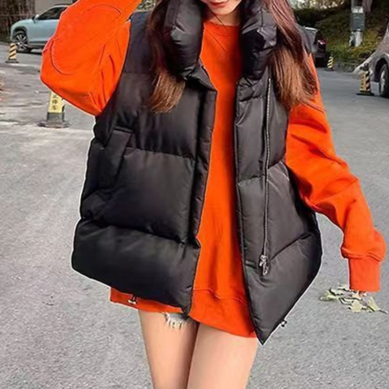 Women's Puffer Jacket Quilted Jacket Casual Jacket Comfortable Breathable Zipper Pocket Casual Plain Vacation Street Casual Daily Wear Zipper Short Turndown Regular Fit Long Sleeve Outerwear Black3