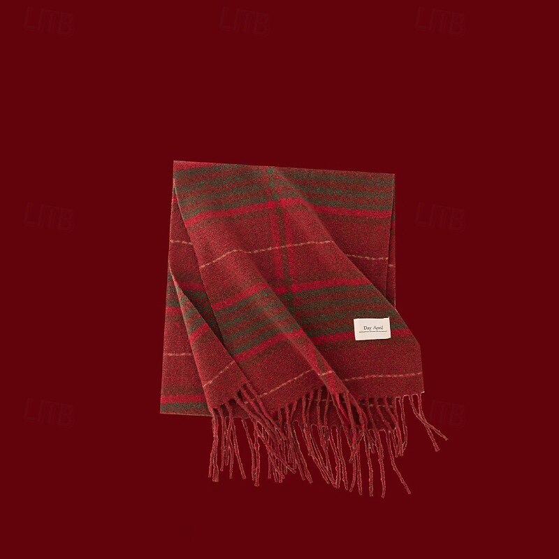 Women's Rectangle Scarf Infinity Scarf Street Daily Wine Red Blue Scarf Plaid4