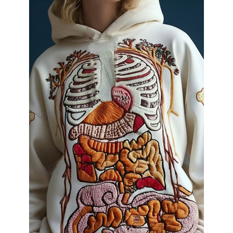 Halloween Women's Pullover Hoodie Sweatshirt Skeleton Graphic Monster Casual Long Sleeve Hooded Regular Tops Party Evening Wear Street Dailywear Beige Spring Fall Winter2