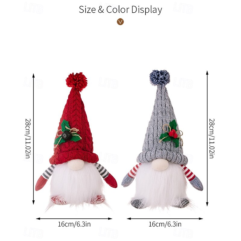 2 Pack Christmas Plush Gnomes Decoration Lighted Handmade Mini gnome Scandinavian, Light Up Swedish Tomte Elf Holiday Present, Battery Operated Xmas Gifts2