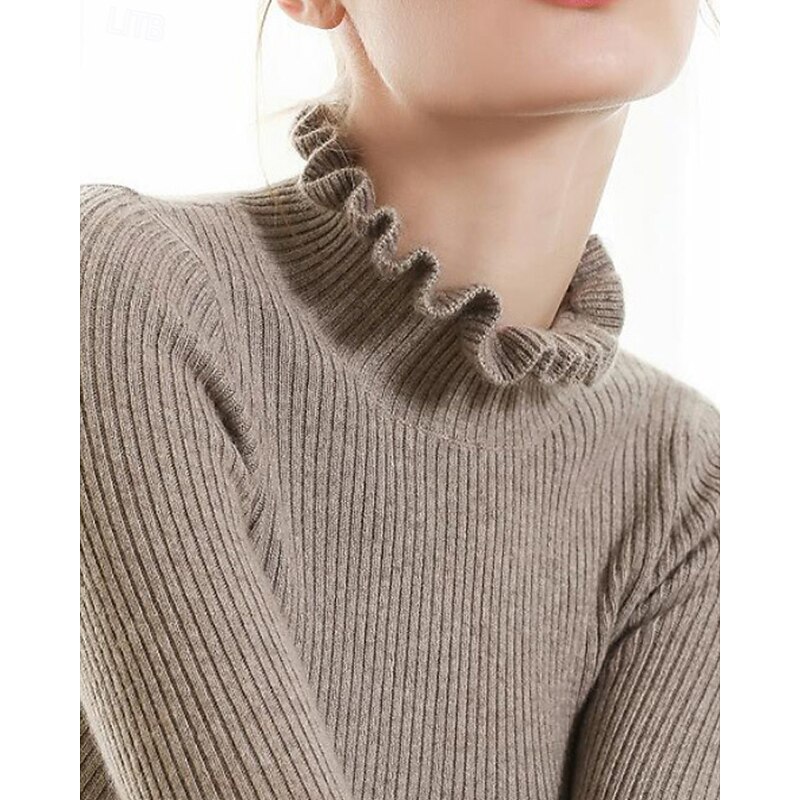 Women's Sweater Pullover Streetwear Casual Solid Color Turtleneck Knitted Long Sleeve Regular Tops Knit Daily Going out Weekend Black White Fall Winter2