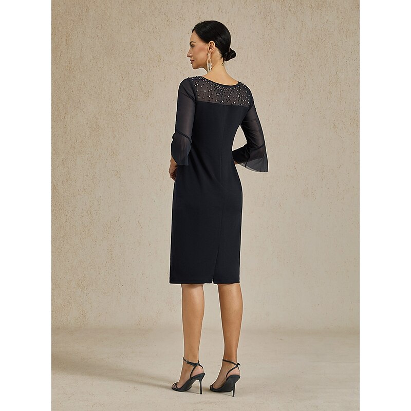 Women's Midi Dress Sheath Dress Elegant Regular Fit Solid Color Half Sleeve Crew Neck Black Summer Spring4