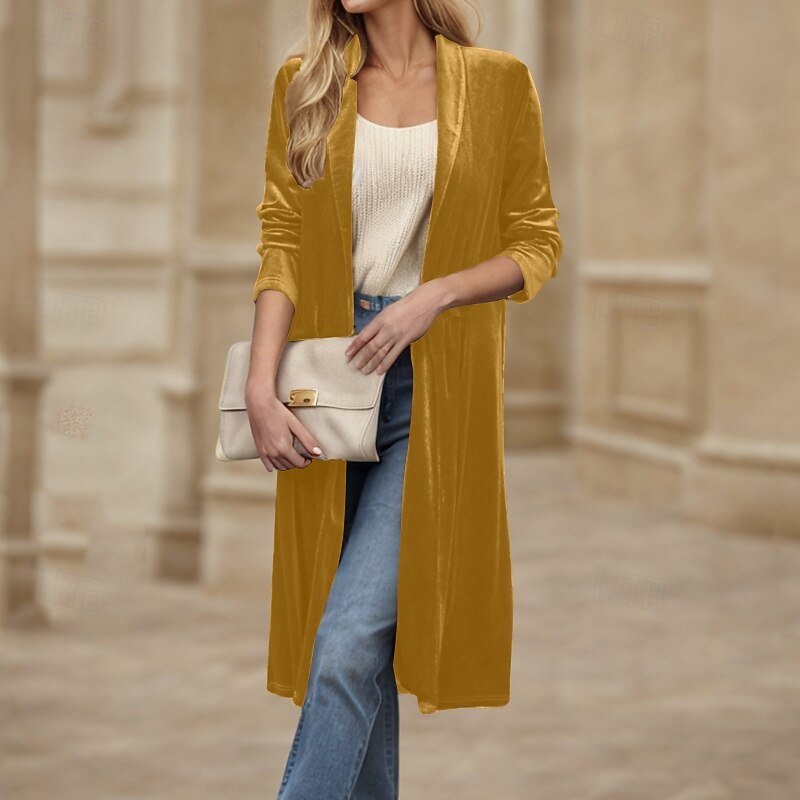 Women's Coat Trench Coat Warm Comfortable Open Front Casual Plain Vacation Going out Weekend Long Turndown Regular Fit Long Sleeve Outerwear Black Pink Wine Fall Winter2