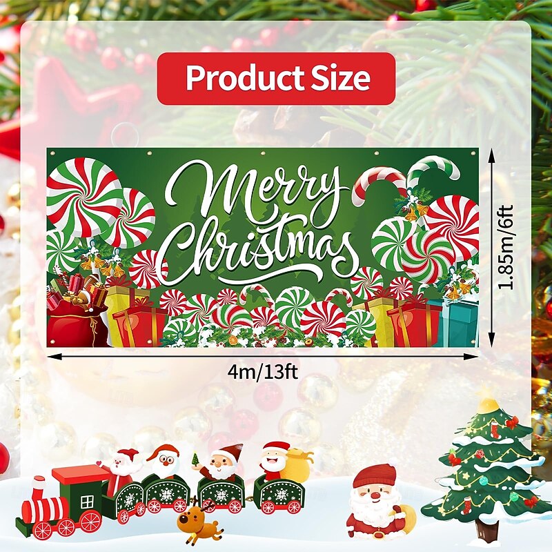 Christmas Outdoor Garage Door Cover Merry Christmas Candy Large Tapestry Backdrop Holiday Party Wall Decoration For Outdoor Garage Door Home Christmas Festival Celebration Decor3