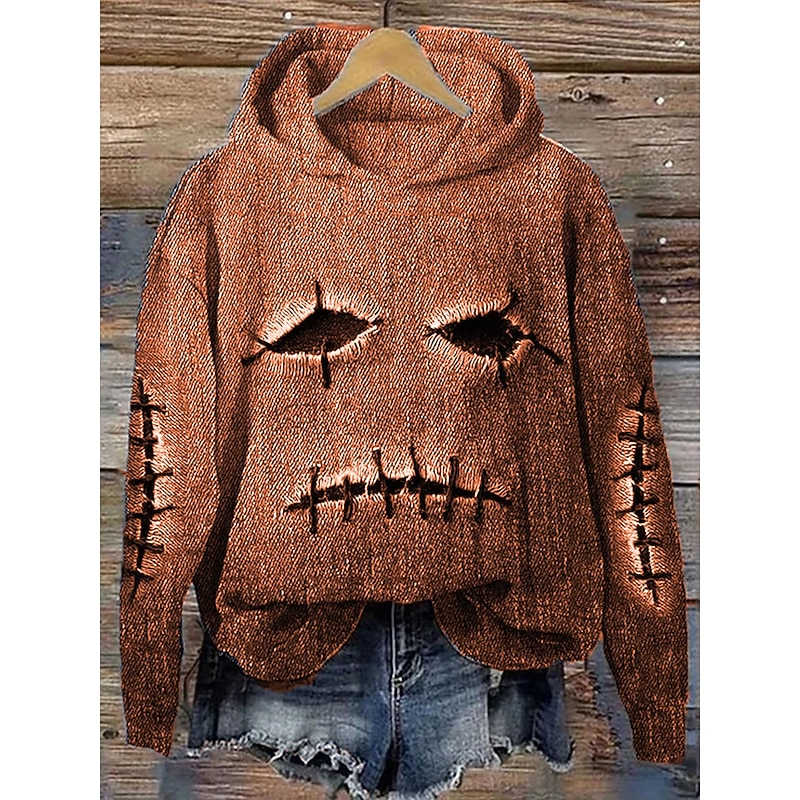 Halloween Women's Pullover Hoodie Sweatshirt Monster Graphic Casual Long Sleeve Hooded Regular Tops Party Evening Wear Street Dailywear Blue Orange Green Spring Fall Winter