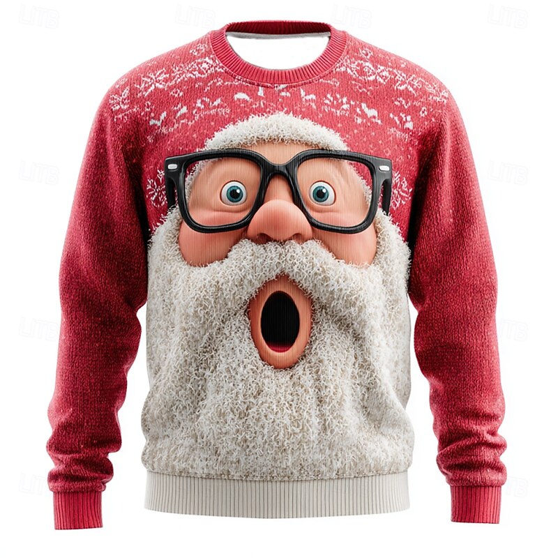 Ugly Christmas Sweater Men's Santa Claus 3D Print 3D Cartoon Pullover Sweater Jumper Knitwear Crewneck Casual Vacation Daily Festival Keep Warm Long Sleeve Spring Fall Winter Red -1 Red -2 Red -32