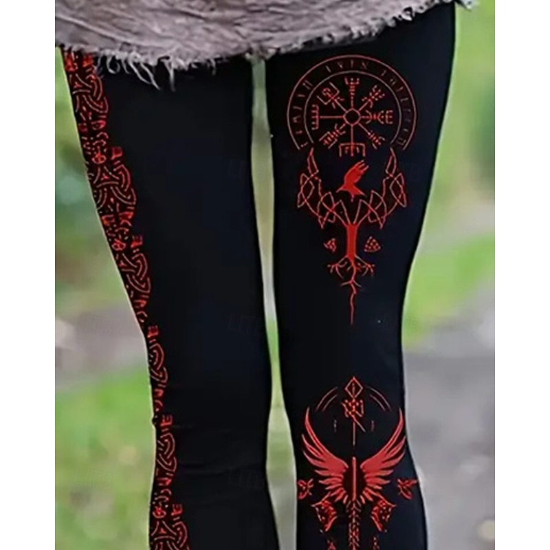 Women's Chinos Leggings Cozy Leggings Vintage Ethnic Style Basic Full Length High Waist Graphic Printing Thermal Warm Comfortable Stretchy Vacation Street Casual Red Fall Winter Slim Fit2