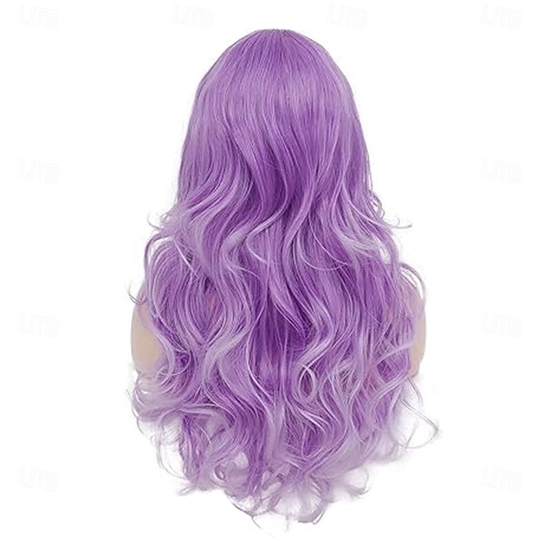 Long Curly Wavy Wine Red Pink Wigs with Purple Highlight Middle Part Colorful Wig Cosplay Costume Synthetic Replacement Wig for Women2