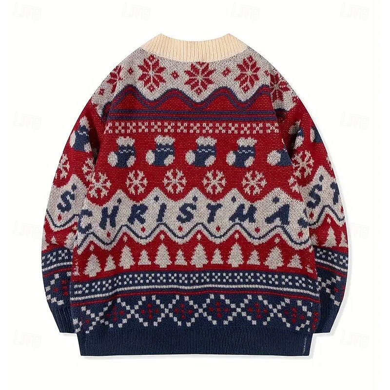 Christmas Men's Christmas Pattern Fair isle Sweater Cardigan Sweater V Neck Casual School Vacation Daily 3D Print Keep Warm Long Sleeve Spring Fall Winter Red2