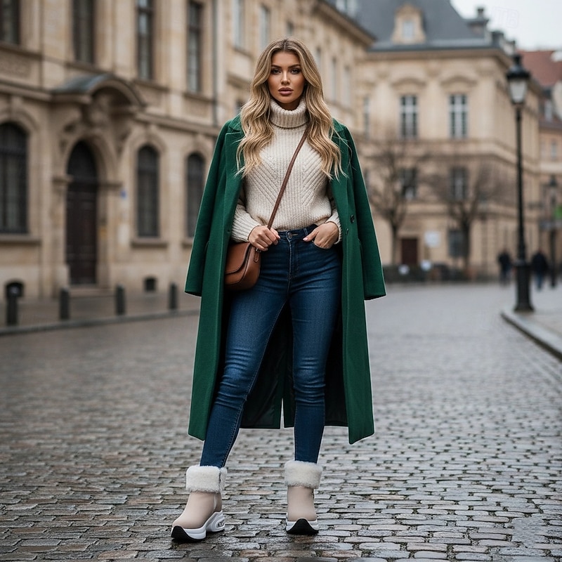 Women's Beige Faux Fur Lined Platform Ankle Boots with Wedge Heels - Warm and Stylish Winter Footwear 5