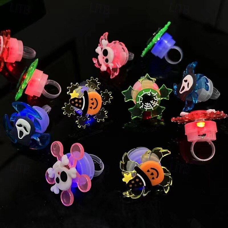 Halloween LED Ring Light Up Rings Halloween Toys Glow in The Dark Halloween Party Favors for Kids Adults LED Flash Rings Ghost Pumpkin Skeleton Best Gift 12 Pack4