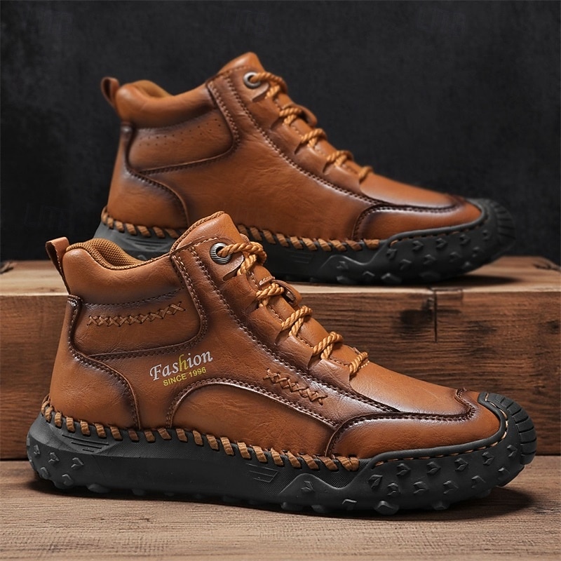 Men's Brown Casual Hiking Shoes Comfortable Lace-Up Outdoor Walking Sneakers with Non-Slip Rubber Sole for Travel, Work and Everyday Wear2