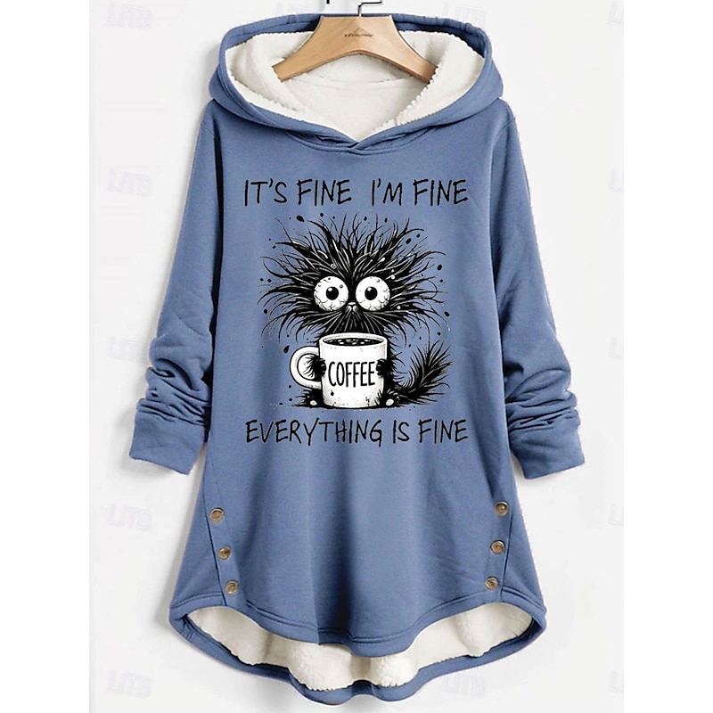 Women's Pullover Hoodie Sweatshirt Graphic Cat Letter Casual Comfrt Long Sleeve Hooded Long Tops Street Dailywear Casual Print Dark Pink Blue Gray Fall Winter