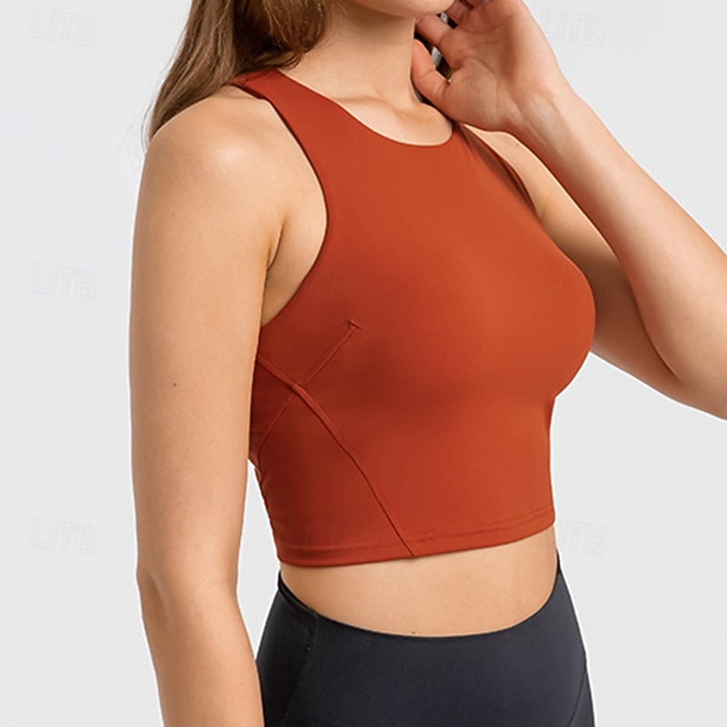 Women's Racerback  Bra Sports Tank Top Padded Sleeveless Top Athleisure Fall Solid Colored High Supports Breathable Gym Running Fitness Sportswear Activewear Black White Red2