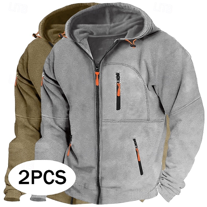 Men's Hoodie Full Zip Hoodie Fleece Hoodie Fleece lined Hoodie Black+Light Gray Navy Blue+Black Wine+Dark Gray Wine+Black Green+Khaki Hooded Plain Patchwork Sports & Outdoor Casual Daily Streetwear