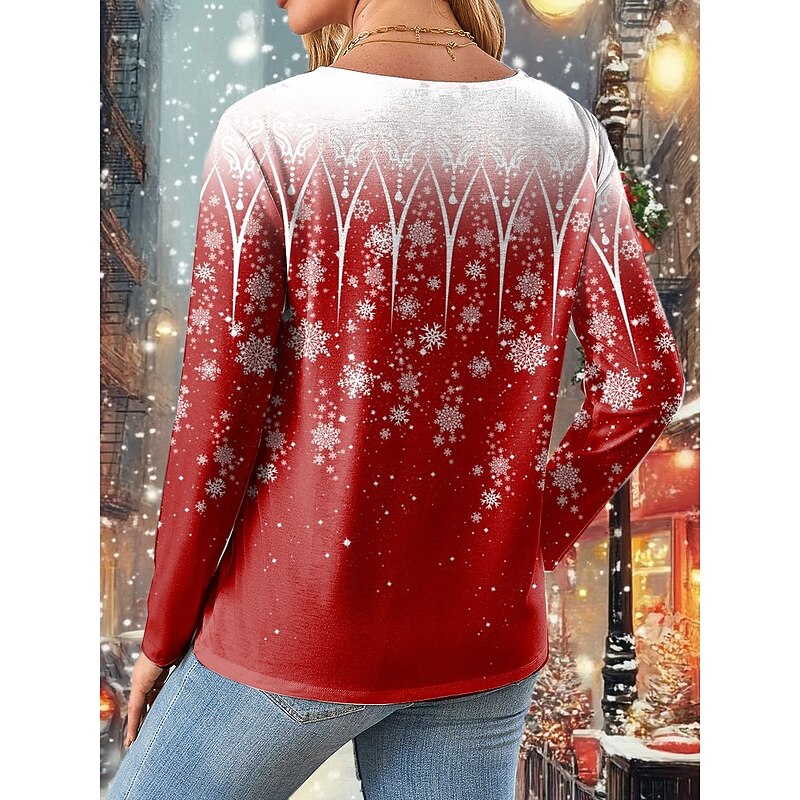 Christmas Women's T Shirt Graphic Snowflake Vintage Fashion Stylish Long Sleeve Crew Neck Regular Tops Daily Weekend Print Red Blue Purple Orange Green Spring Fall Winter3
