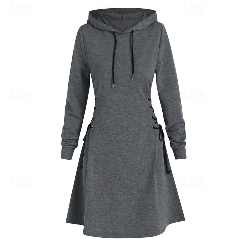 Women's Mini Dress Hoodie Dress Fashion Modern Outdoor Weekend Regular Fit Plain Long Sleeve Crew Neck Hooded Black Dark Gray Grey Spring Fall