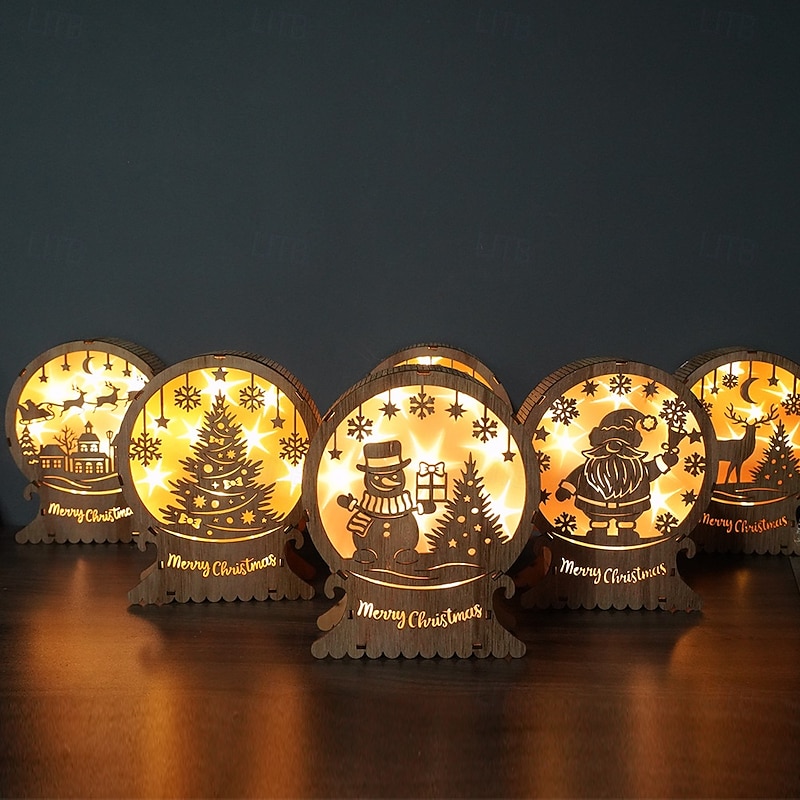 Christmas wooden LED decorative lights, desktop ornaments, Christmas props, indoor bedrooms, study rooms, dining rooms, atmosphere decorative lights, AA battery box