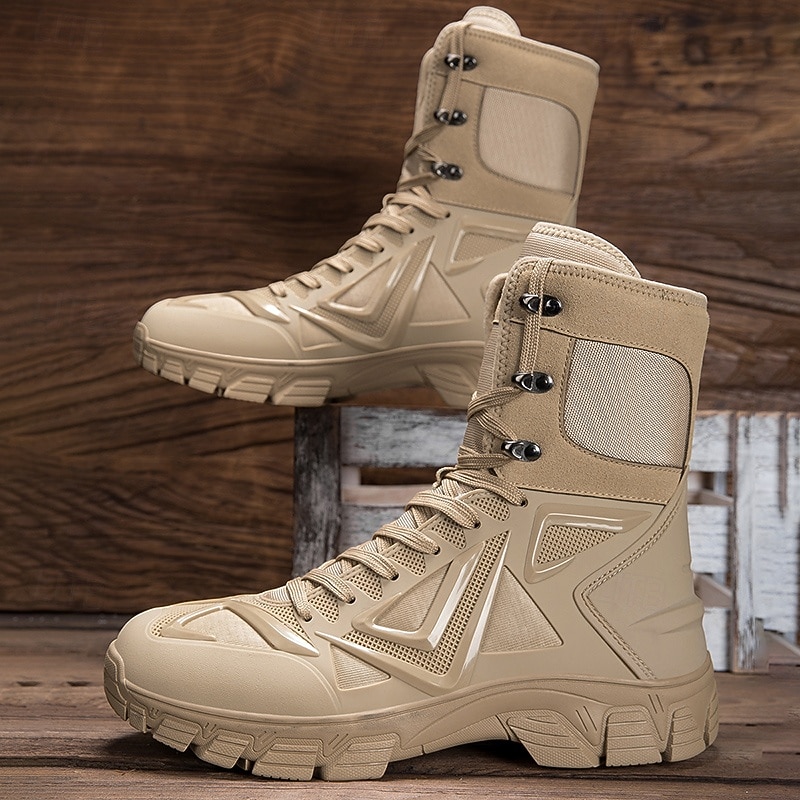 Men's Tactical Combat Boots in Khaki with High Ankle Support, Anti-Slip Sole Outdoor Military Boots for Hiking, Work and Survival Training2