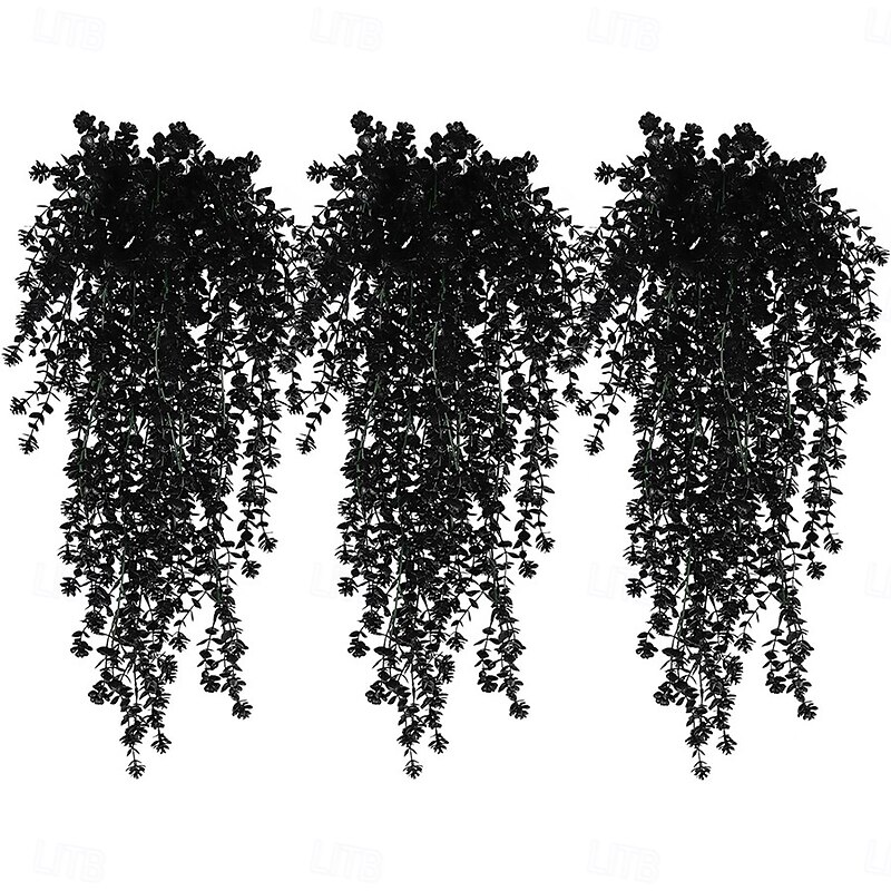 2pcs UV-Resistant Artificial Black Vines  Plastic Faux Hanging Plants for Outdoor & Indoor Halloween Decor  Wall and Event Decoration
