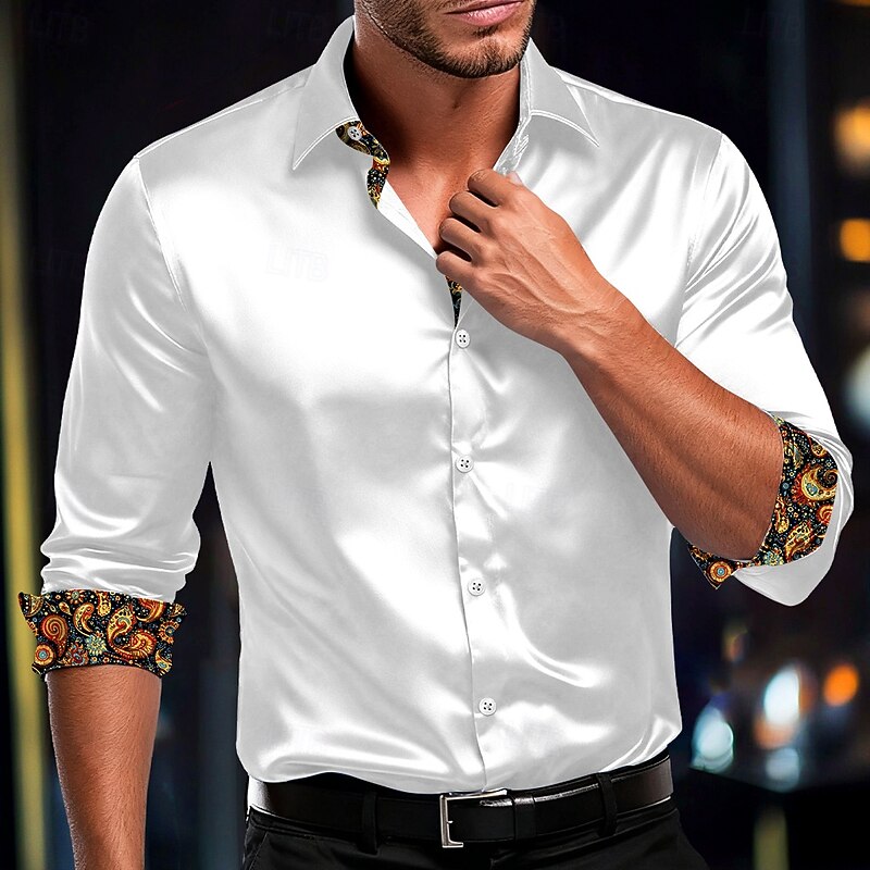 Men's Shirt Satin Shirt Dress Shirt Casual Shirt Button Up Shirt Plain Formal Wedding White Red Blue Gold Long Sleeve Lapel All Seasons Clothing Apparel Buttons4