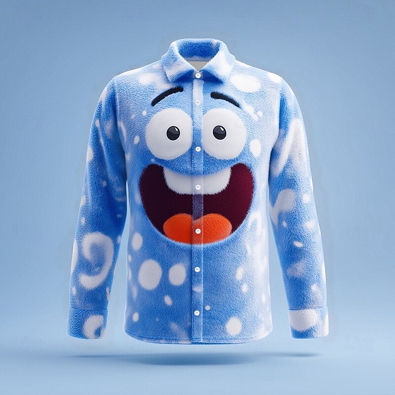 Christmas Men's Snowman funny christmas Angry Face Shirt Button Up Shirt Long Sleeve Funny Outdoor Holiday Spring Fall Turndown 3D Print Collared Shirts Blue 2# Blue 1# Blue3