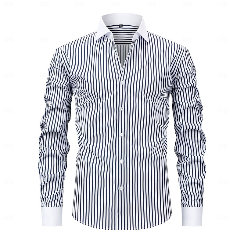 Men's Shirt Dress Shirt Non Iron Shirt Striped Shirt Button Up Shirt Vertical Stripes Wedding Outdoor Light Blue Black White Pink Long Sleeve Collar Summer Spring Clothing Apparel Color Block3