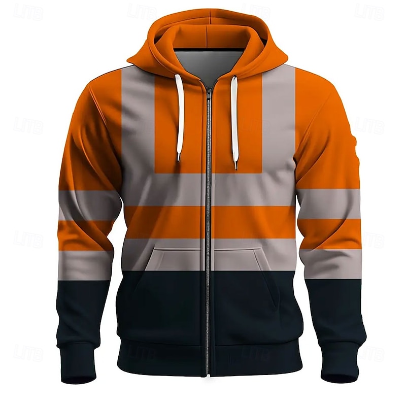 Men's Costume Firefighter Hoodie Jacket Sweatshirt Fantasy All Over Print Zip Vacation Going out Streetwear Yellow Red Zipper Fall Winter Designer