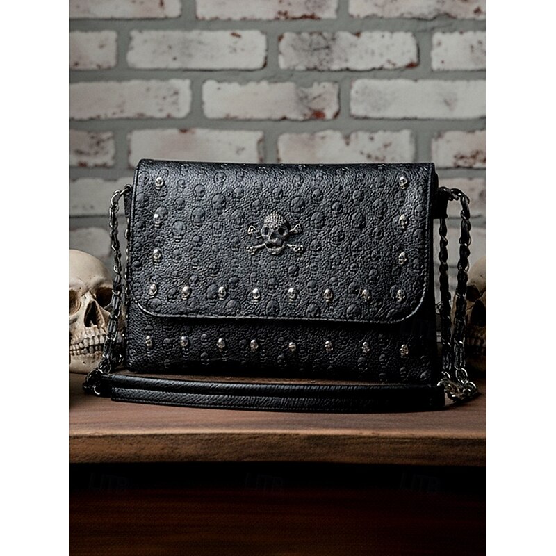 Women's Halloween Skull Crossbody Bag – Faux Leather Gothic Shoulder Purse with Chain Strap for Party, Cosplay and Night Out2