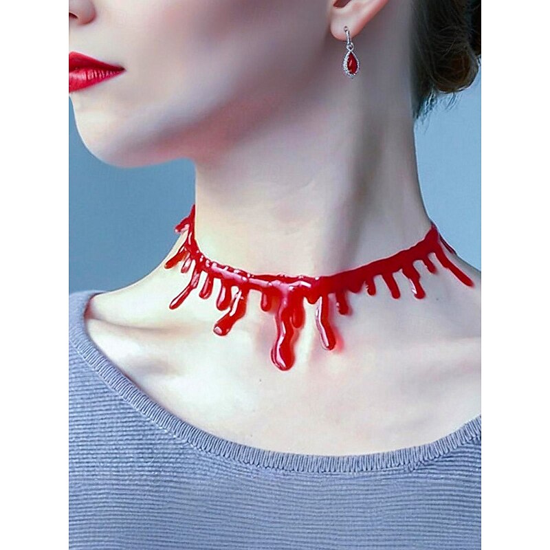 Women's Halloween Blood Drip Choker Necklace – Gothic Horror Costume Jewelry in Bright Red and Dark Red Colors for Party, Cosplay and Nightlife Fashion