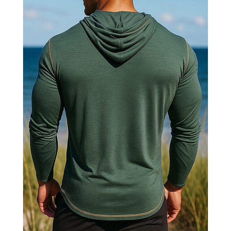 Men's Casual Shirt Hoodied Shirt Long Sleeve Hooded Top Outdoor Breathable Cotton Black Blue Green Tennis Golf Running2