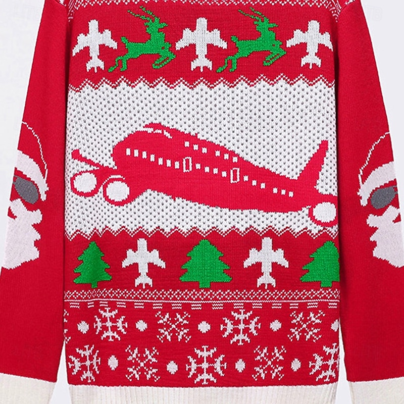 Ugly Christmas Sweater Men's Elk Snowflake Pullover Sweater Jumper Knitwear Crewneck Casual Vacation Home Street 3D Print Knitting Keep Warm Long Sleeve Spring Fall Winter Red2