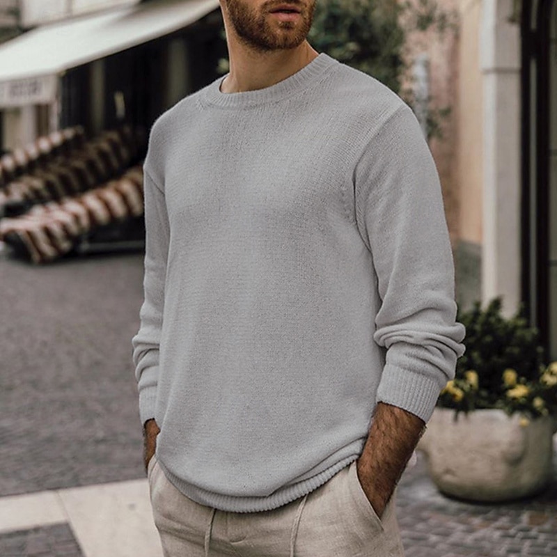 Men's Sweater Pullover Sweater Jumper Ribbed Knit Regular Tops Knitted Slim Fit Plain Crew Neck Knitwear Contemporary Casual Daily Wear Clothing Apparel Fall Black Yellow S M L