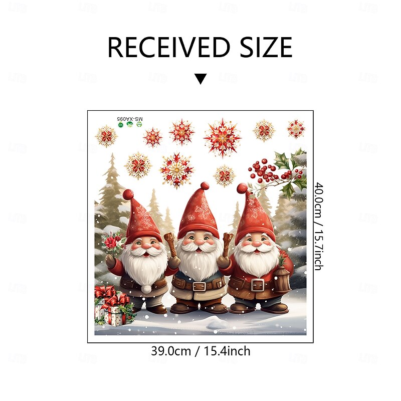 Christmas Sticker Wall Decals Cartoon Creative Gnome Snowflake Gift Box Removable Vinyl Mural Holiday Party Glass Window Door Background Decoration For Home3