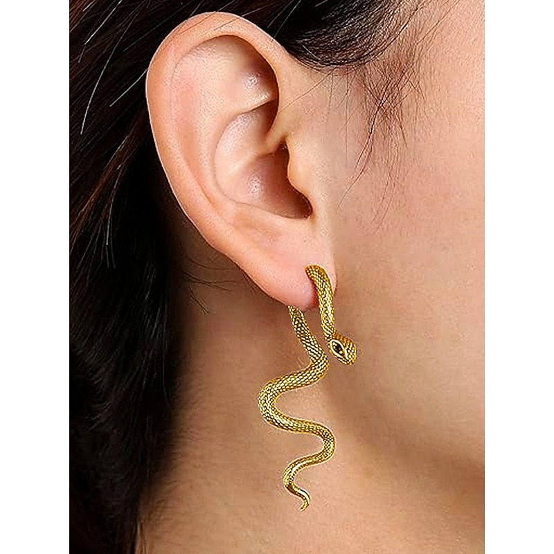 Women's Halloween Alloy Snake Earrings – Gothic Punk Serpent Drop Dangle Jewelry with Green Eyes for Costume Party, Cosplay and Nightlife Fashion4