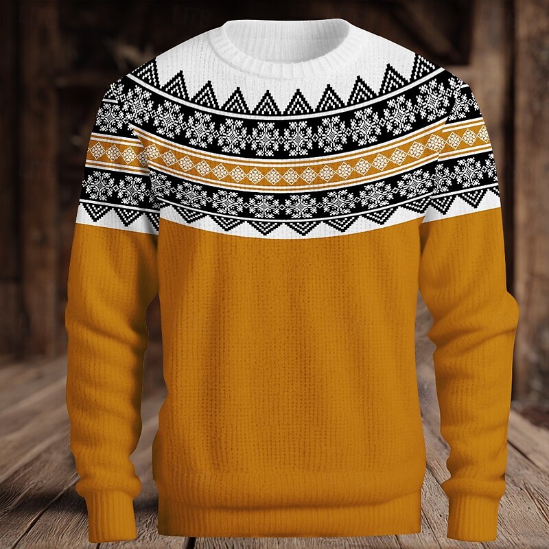 Christmas Men's Fair isle Sweater Pullover Sweater Jumper Knitwear Crewneck Casual Vacation Daily 3D Print Keep Warm Long Sleeve Spring Fall Winter Red Blue Brown3