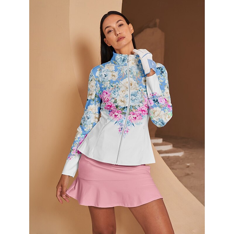 Women's Golf Jacket Blue Long Sleeve Top Ladies Golf Attire Clothes Outfits Wear Apparel - Main Image